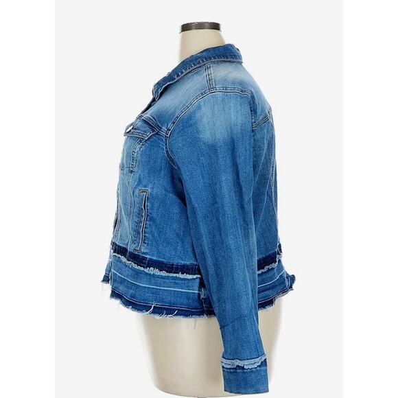 Lane Bryant Distressed Frayed Edge Cotton Stretch Denim Jacket Womens Plus Sz 22 - Picture 3 of 11